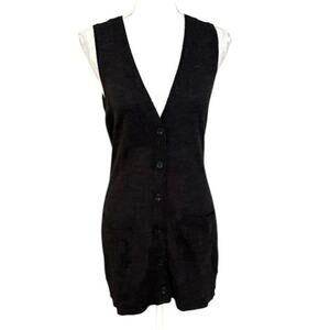 Ann Taylor LOFT S Longline Sweater Wool Cardigan Vest Charcoal Grey TINY HOLE